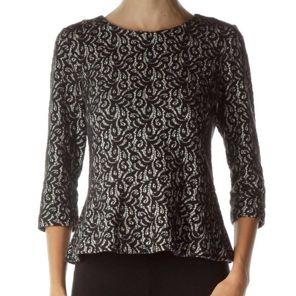 J. Crew Black and White Lace Blouse - Picture 1 of 9
